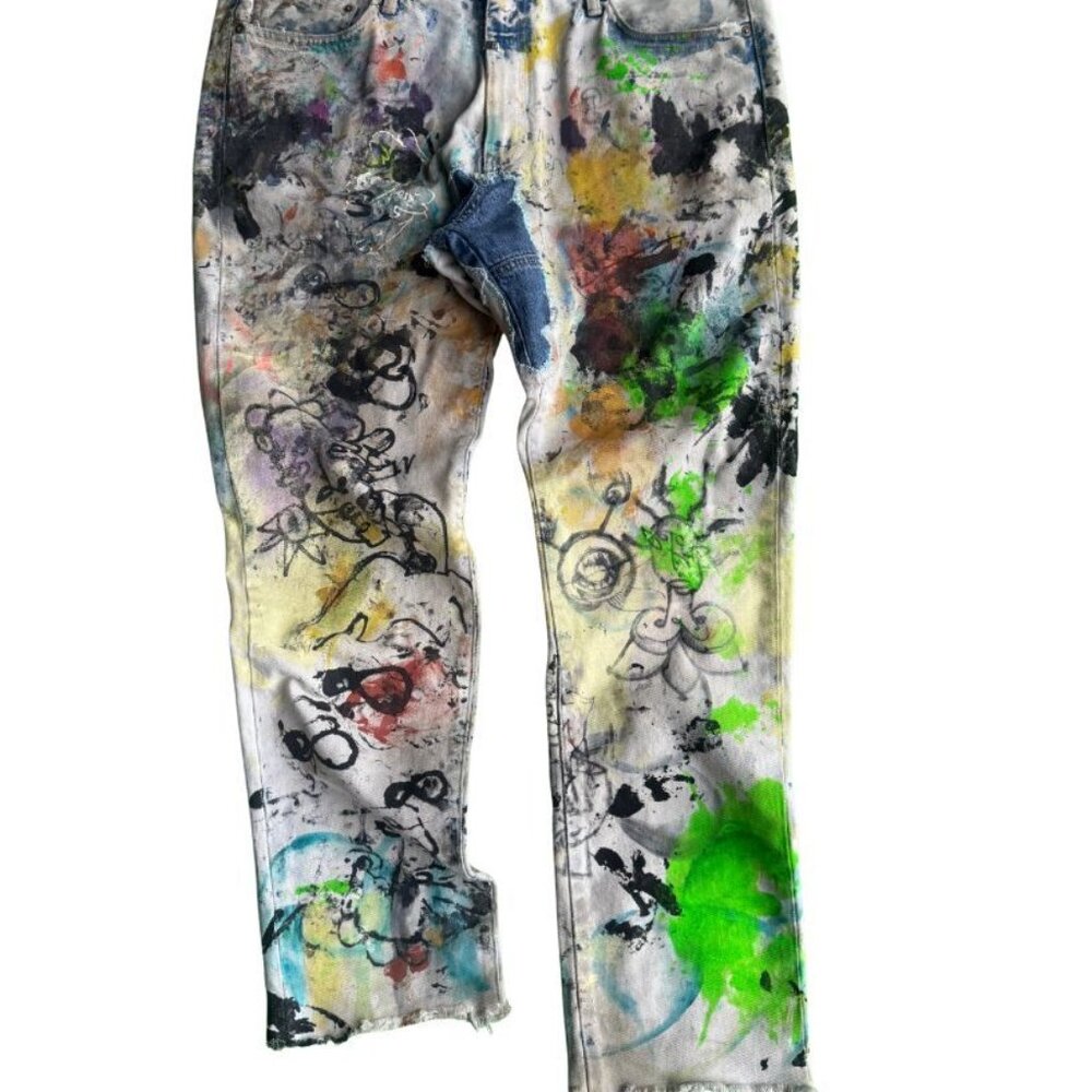 Hand Painted Patchwork Denim Jeans - image 3